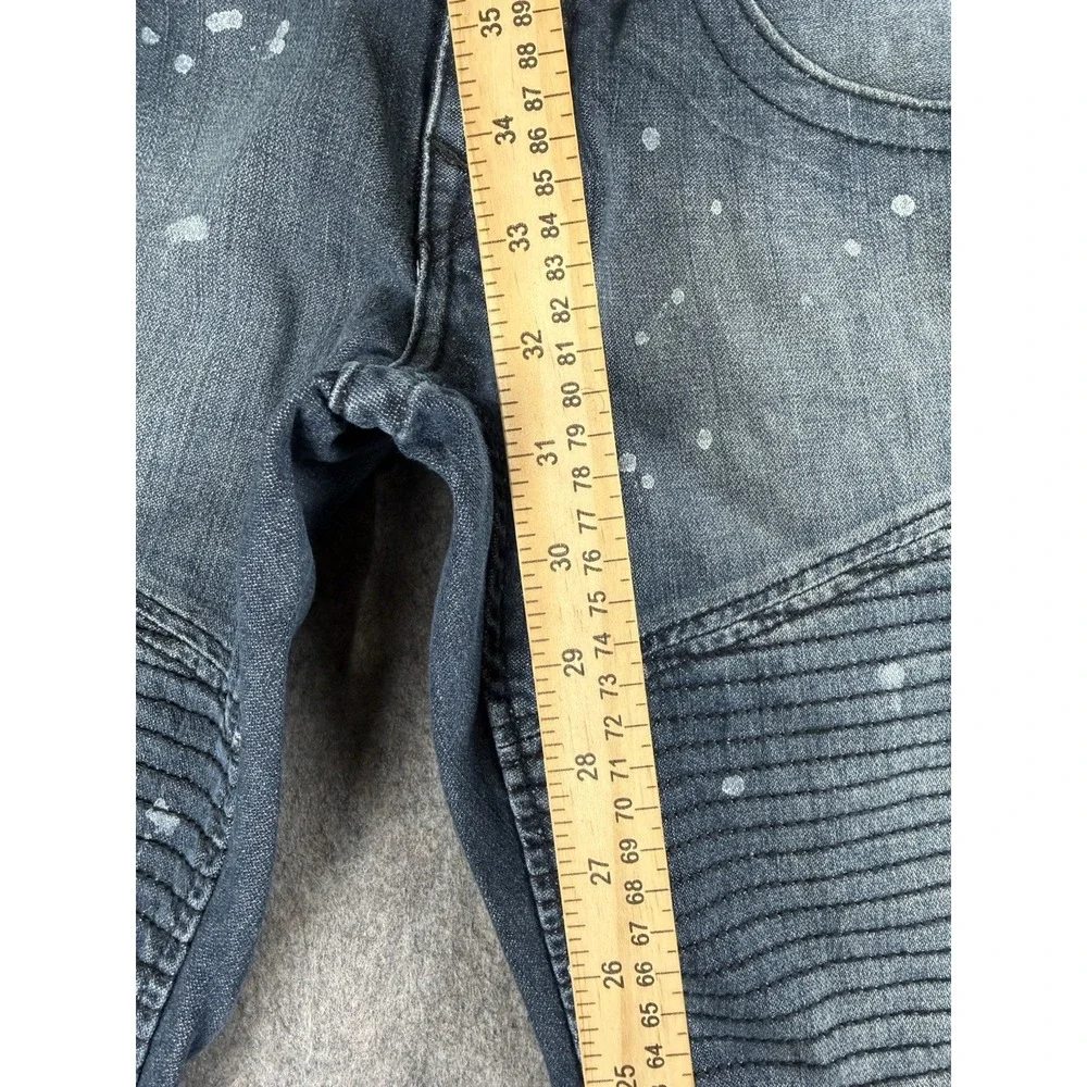 True Religion MENS 29x32 Slim Moto Run Jeans Blue Stitched Paint Splatter Y2K